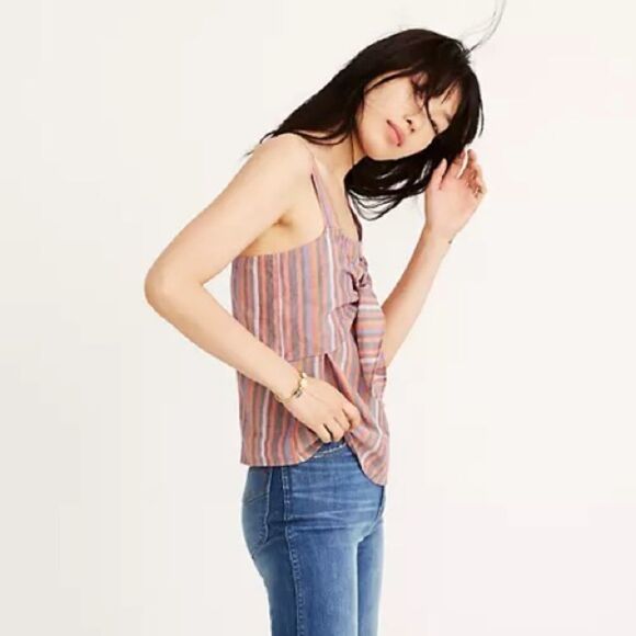 𝅺MADEWELL Tie-Front Cami Top in Rainbow Stripe - Picture 2 of 10